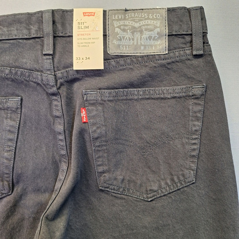 Levis 511 Slim Stretch Black Distressed Ripped Jeans Mens 33x34